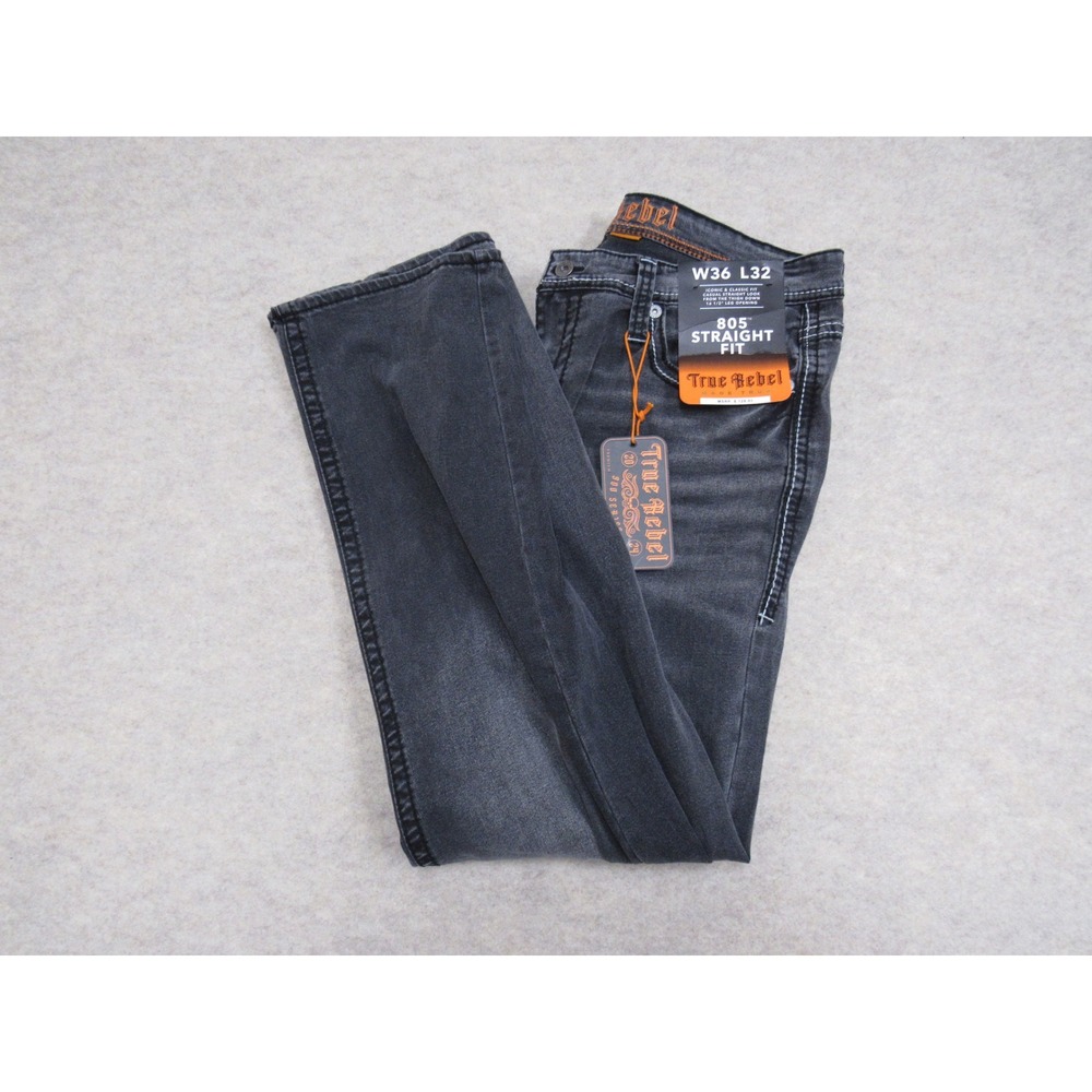 True Rebel 805 Straight Fit Mens Jeans 36x32 Faded Black 900 Series NWT